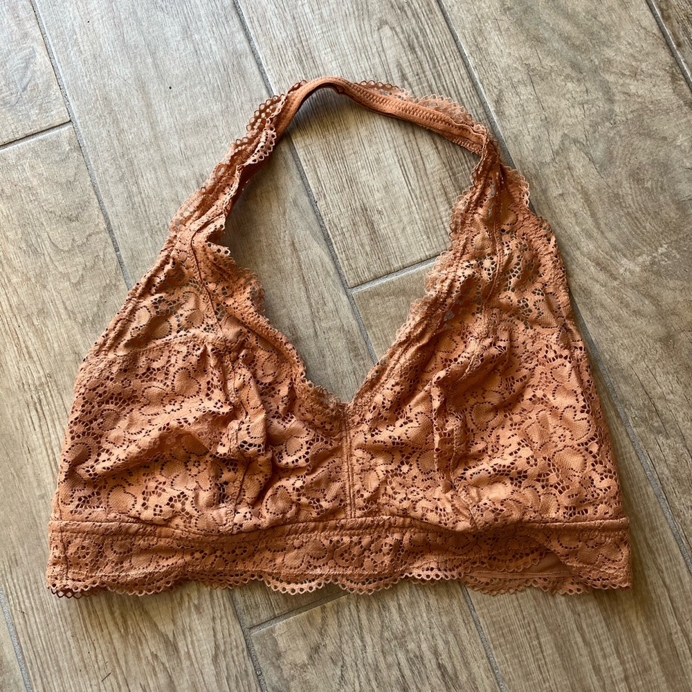 AERIE orange floral lace halter top bralette - Picture 1 of 7